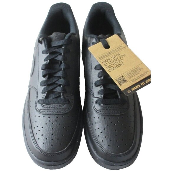 Nike Men's Court Vision Lo Next Nature Leather Shoes Triple Black Sizes NIB - Picture 3 of 5